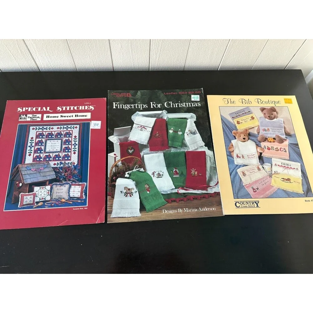 Vintage 1980s Cross Stitch Pattern Booklets Magazines Lot of 18 Needlework
